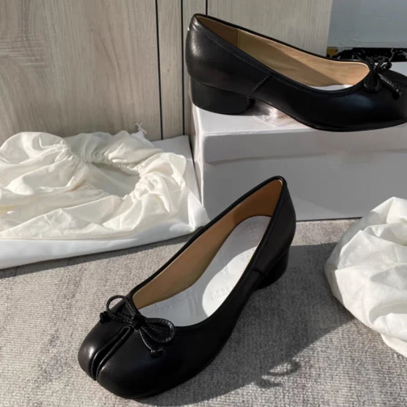 Women’s Split Toe Leather Pumps – Square Toe Heels