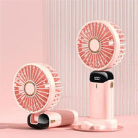 USB Handheld Mini Fan Foldable Portable Neck Hanging Fans 5 Speed USB Rechargeable Fan with Phone Stand and Display Screen