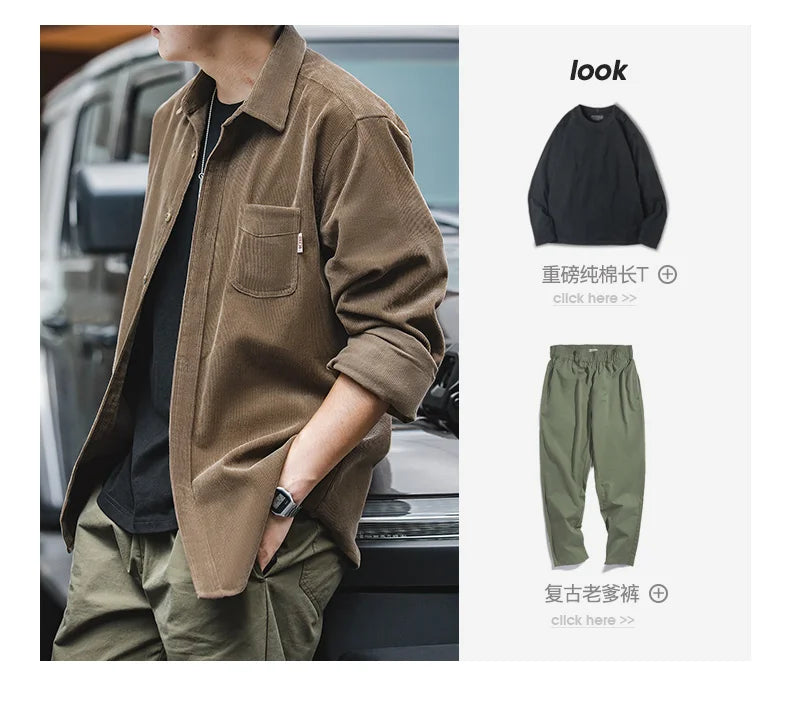 Men’s Corduroy Long Sleeve Casual Slim Fit Shirt