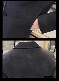 Men’s Woolen Long Coat – Slim Fit Korean Vintage Overcoat