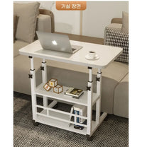 Simple Double-Layer Small Office Desk Floor Standing Simplicity Bedside Desk Adjustable Height Side Mobile Laptop Computer Table