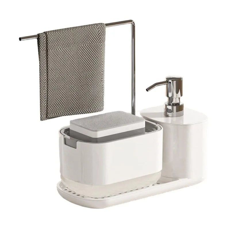 4-in-1 Kitchen Soap Dispenser with Sponge & Rag Rack