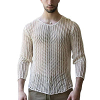 Wear Men Mesh T-shirts Bottoming Shirt Knitted Mesh Top Clothing Autumn Men Knitted Mesh Top Long Sleeve Tees Club Streetwear