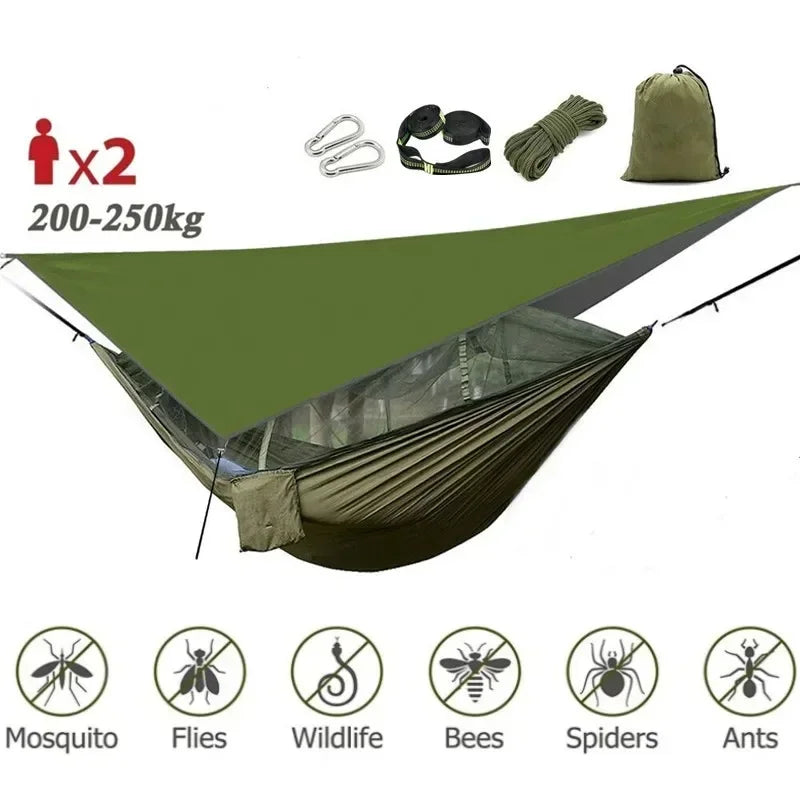 Swallowtail Camping Hammock with Mosquito Net & Rainfly