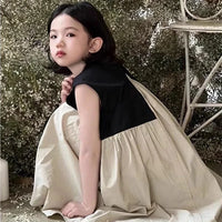 Summer New Children's Dress Japanese and Korean Style Fake Two Pieces Girl's Dress A-line Skirt Personalized Patchwork Dress'