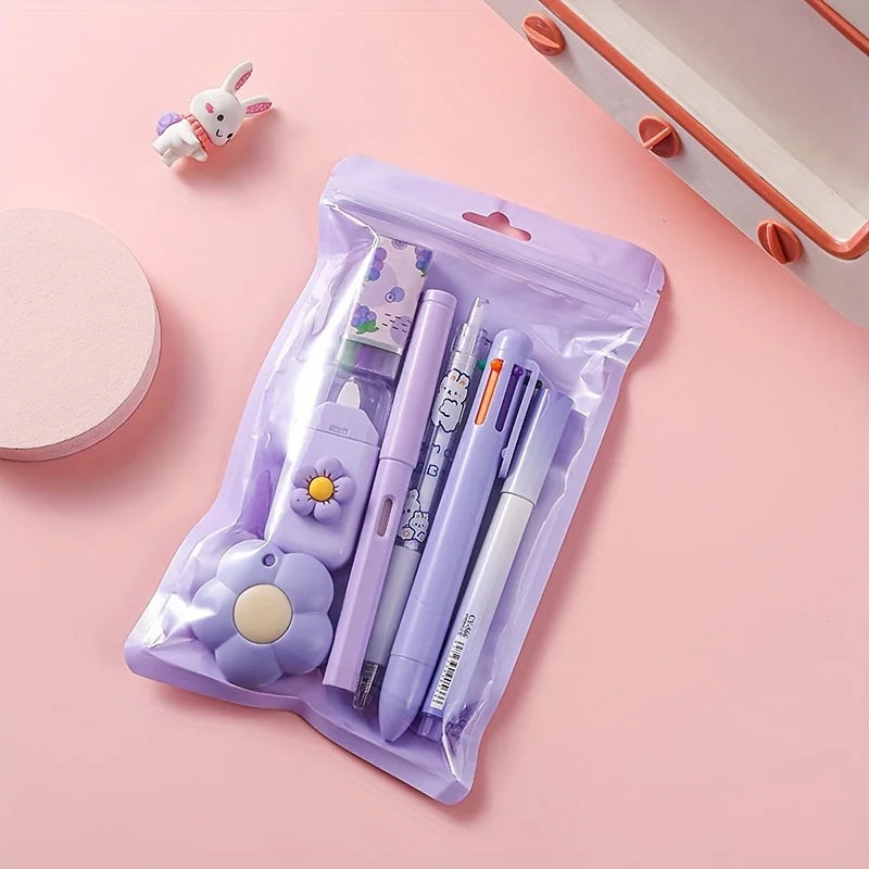 7pcs/set Cute School Supplies Gift Box - Durable and Diverse Stationery Set, Suitable for Students to Use