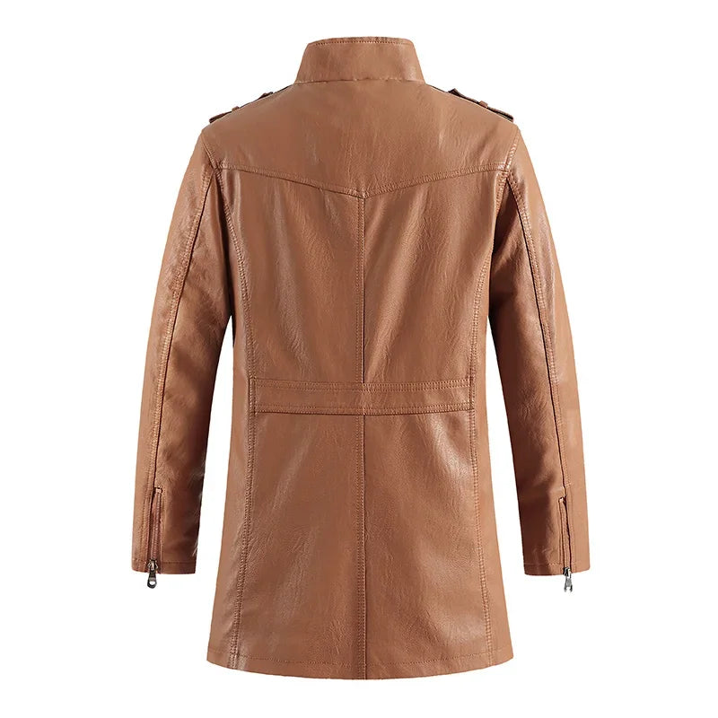 Men’s Slim Winter Leather Jacket with Fleece Lining