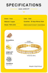 Vnox  Block Chain Bracelets For Women Cubic Zirconia Inlay, Gold Plated Fashion Charm Jewelry Gifts To Girlfriend