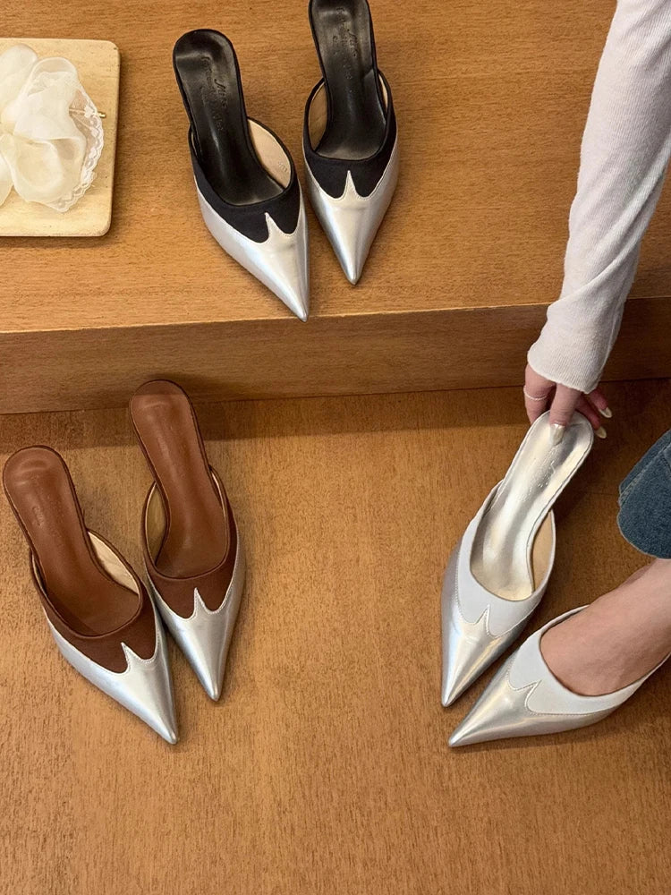 Women Slippers Pointed Toe Sexy Fashion Shoes Elegant Summer Heeled Shoes Woman 2025 Designer Luxury Pumps Dress New Shoes Lady