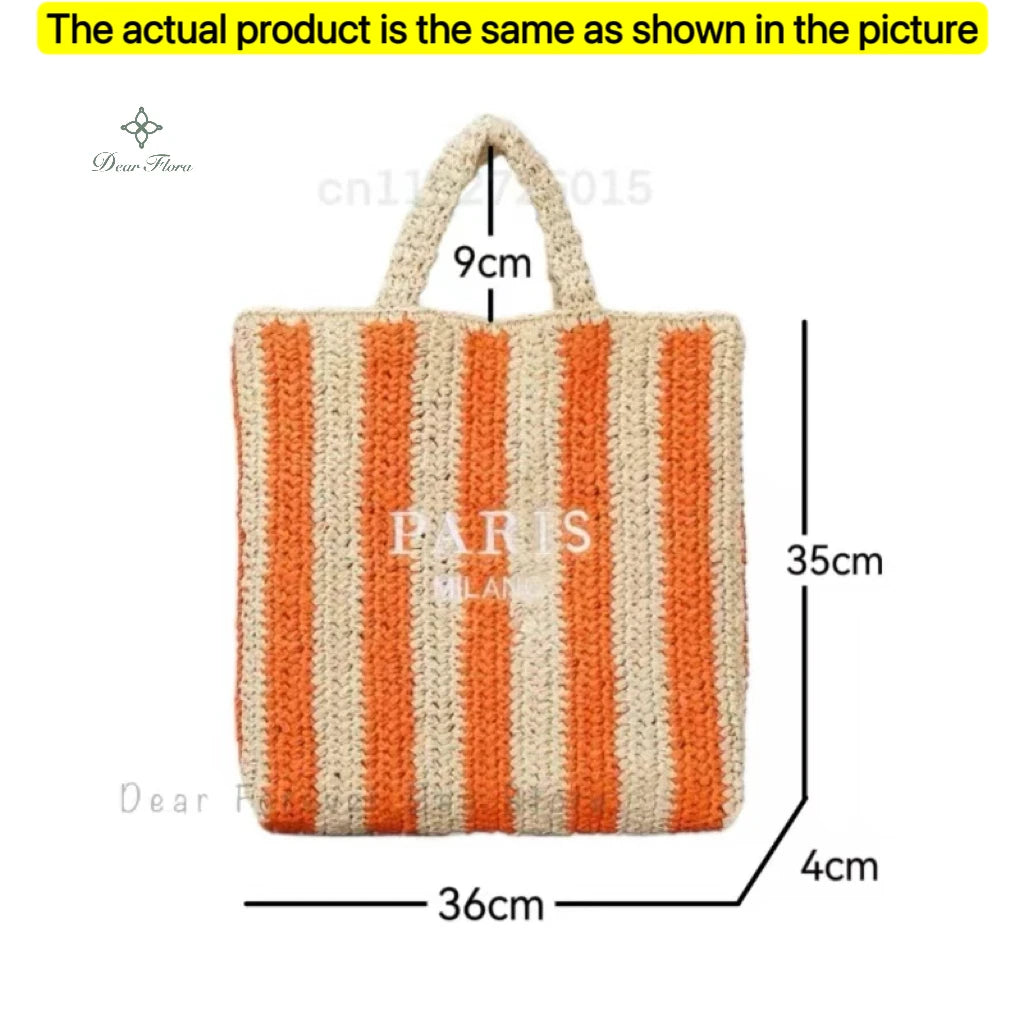 Women's Summer Beach Straw Style Tote Bag Handwoven Large Capacity Luxury Designer Travel Handbags Casual Portable Shoulder Bags