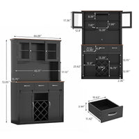 VOWNER 72" Tall Farmhouse Bar Cabinet with Sliding Barn Doors, Kitchen Pantry Storage Cabinet with Wine & Glass Racks