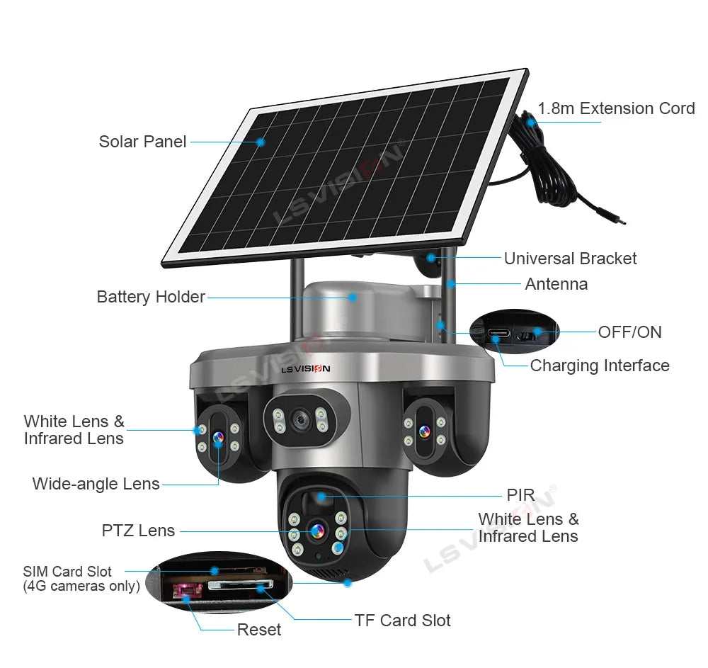 LS VISION V380 Pro 4G Solar PTZ Security Camera 15MP