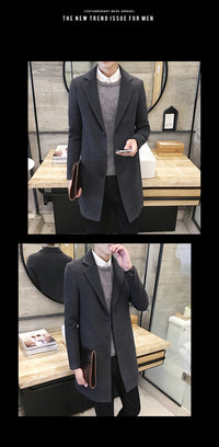 Men’s Woolen Long Coat – Slim Fit Korean Vintage Overcoat