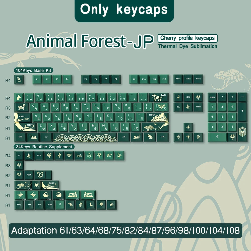 Animal Forest Green Cherry Profile Keycap Set ISO Layout