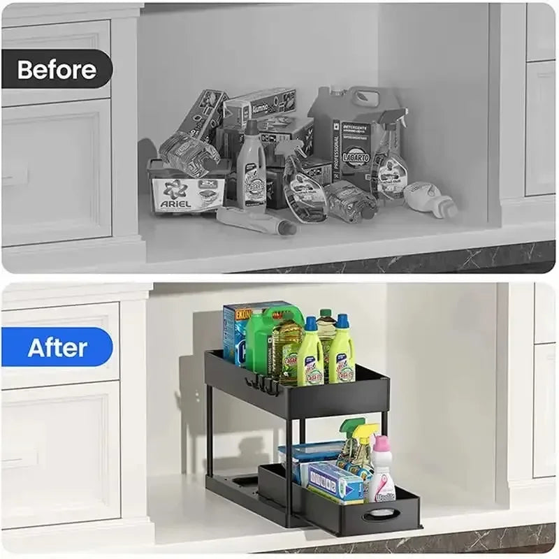 2-Tier Under Sink Organizer Sliding Drawer Rack