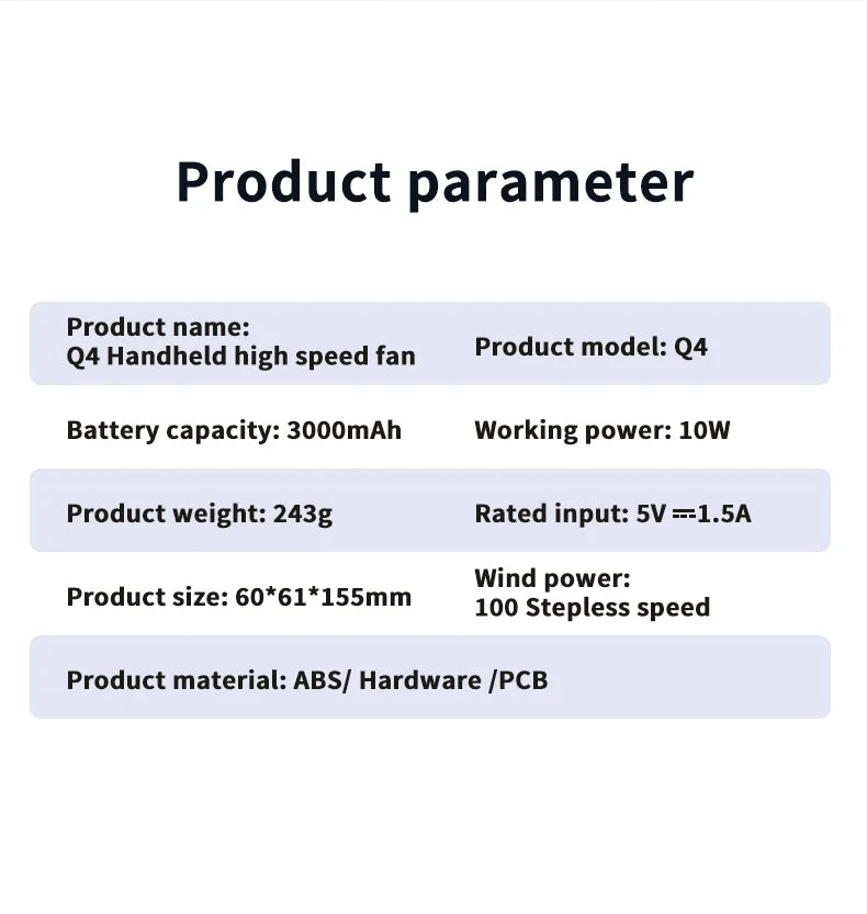 Turbos Chilled Ice Sensation Cold Fan 3000mAh Rechargeable Mini Turbos Fan 100 Speeds Outdoor Protable Handheld Air Cooling Fan