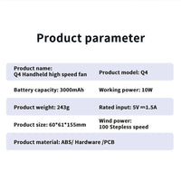 Turbos Chilled Ice Sensation Cold Fan 3000mAh Rechargeable Mini Turbos Fan 100 Speeds Outdoor Protable Handheld Air Cooling Fan