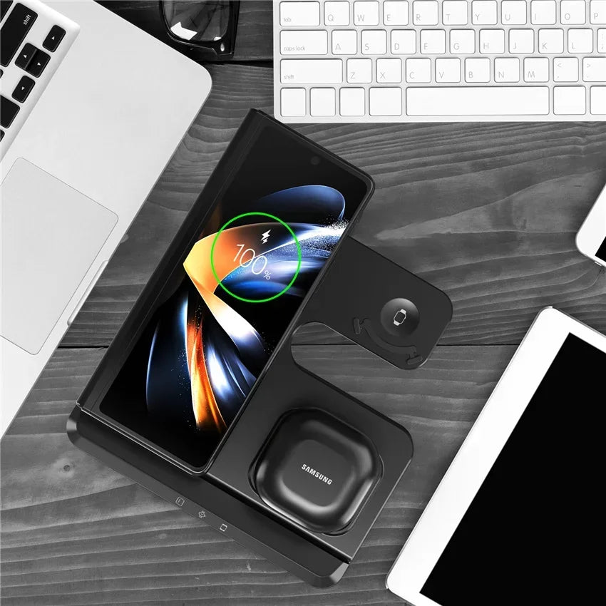 VIKEFON 100W 3 in 1 Wireless Charger Stand For Samsung Fold S22 Untra Galaxy Watch 5 4 3 Active Buds Fast Charging Dock Station