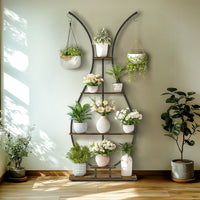 Vase Shape Tall Planter Display Rack Metal Garden Plant Stand with 5 Tiers and Hangers