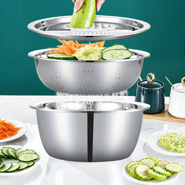Stainless Steel Kitchen Set with Integrated Grinder, Multi-Filter and Mixing Bowl - for Cleaning and Slicing ,Vegetables, Cheese