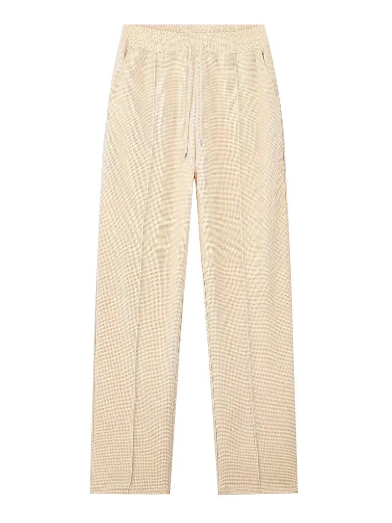 Spring and Autumn Men's Clothing  Waffle Fabric Men's Suit Fashion Casual Zipper and Lapel Long Sleeve POLO Shirt Trousers Suit