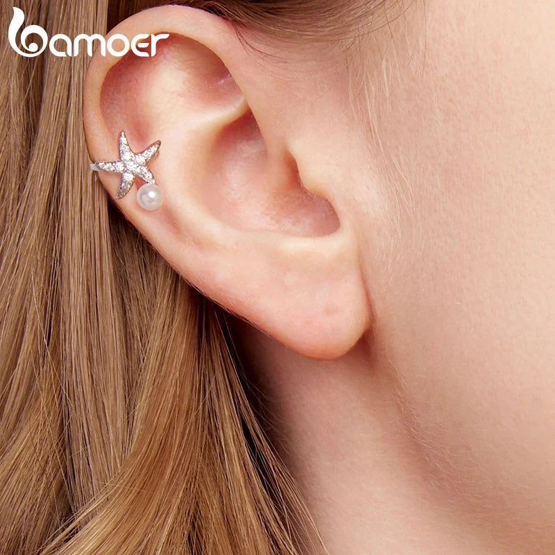 Bamoer 925 Silver Mermaid & Starfish Ocean Hoop Earrings