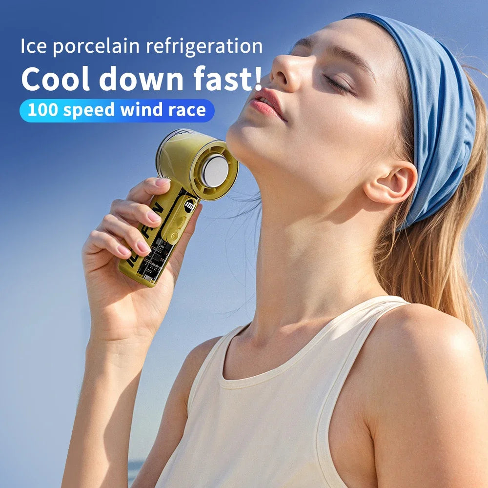 Turbos Chilled Ice Sensation Cold Fan 3000mAh Rechargeable Mini Turbos Fan 100 Speeds Outdoor Protable Handheld Air Cooling Fan