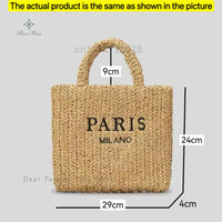 Women's Summer Beach Straw Style Tote Bag Handwoven Large Capacity Luxury Designer Travel Handbags Casual Portable Shoulder Bags