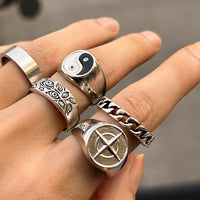 KunJoe 5pcs Punk Tai Chi Rings Set Adjustable for Men