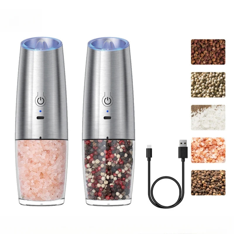 USB Rechargeable Electric Salt and Pepper Grinder Adjustable Coarseness Large Capacity Auto Spices Grinders Kitchen Cooking Tool