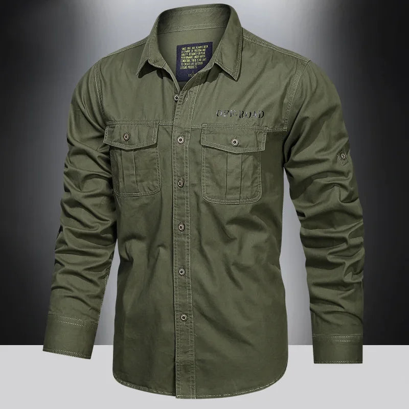 Men’s Outdoor Cotton Work Shirt – Multi-Pocket Safari Style