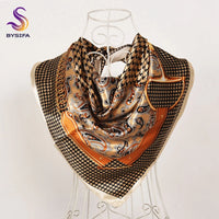 BYSIFA Beige Coffee Peony Silk Scarf Women 90x90cm