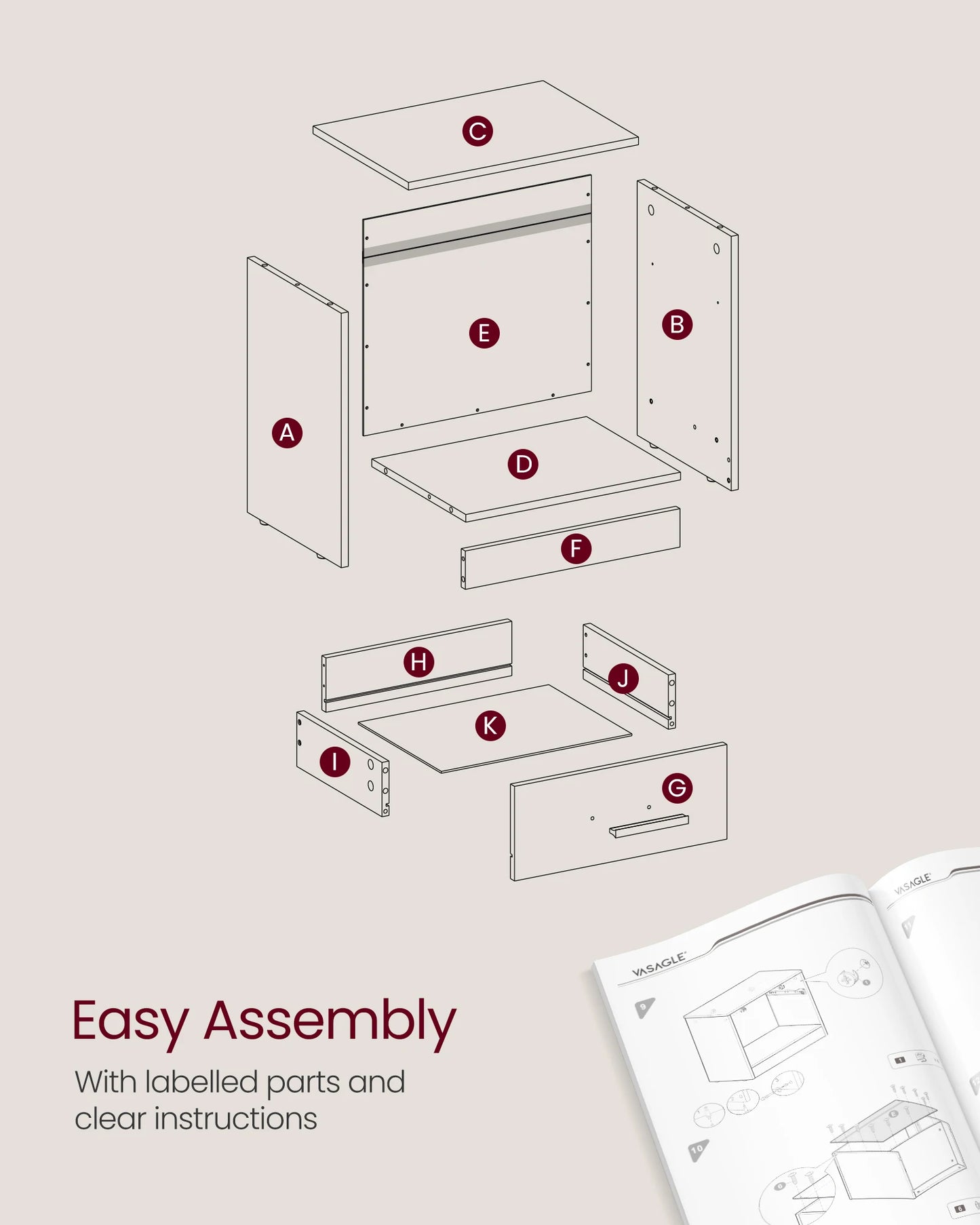 VASAGLE Bedside Table, Side Table with Drawer, Handle, Open Compartment, End Table, for Bedroom, Living Room