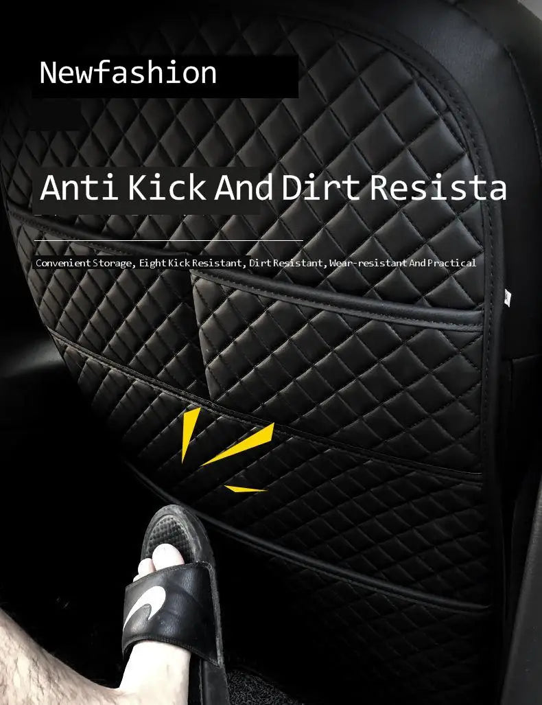 Car Anti Kicks Pad With Organizer Pocket Leather Universal Seat Back Leather Protector Cover Waterproof Backseat Child Kick Mats
