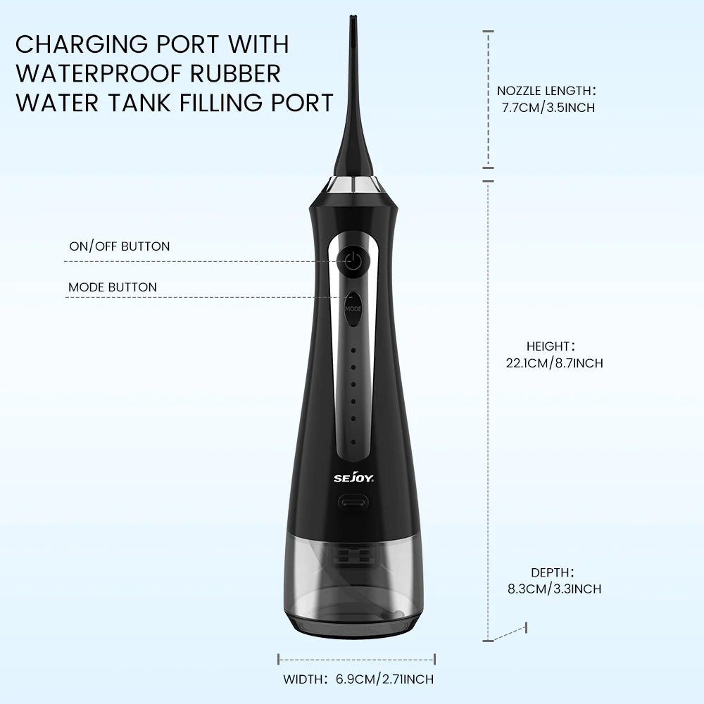 Sejoy Water Dental Flosser Oral Irrigator 8 Jet Tips 5 Modes IPX7 Waterproof  Portable Cordless Teeth Cleaner for Home&Travel