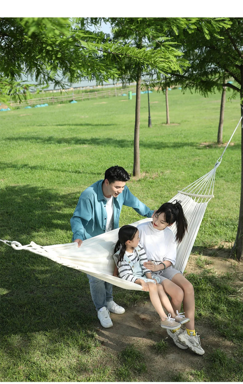 Single Person Portable Outdoor Camping Hammock Foldable High-strength Thick Canvas Anti Roll Leisure Sleep Swing Camp Hammock