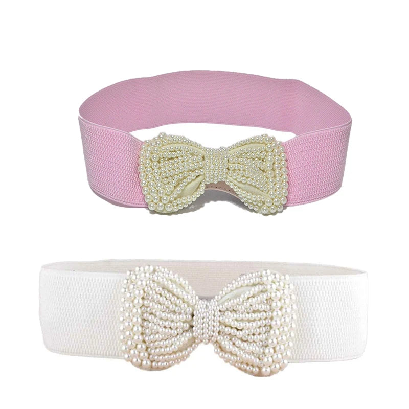 Women’s Large Bowknot Elastic Waist Belt for Dresses