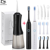 Portable Oral Irrigator Water Flosser + Electric Toothbrush Rechargeable Dental Water Jet Teeth Cleaning Whitening Oral Care Set