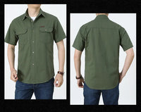 Men Cargo Shirt Short Sleeve Casual Cotton Work Shirt
