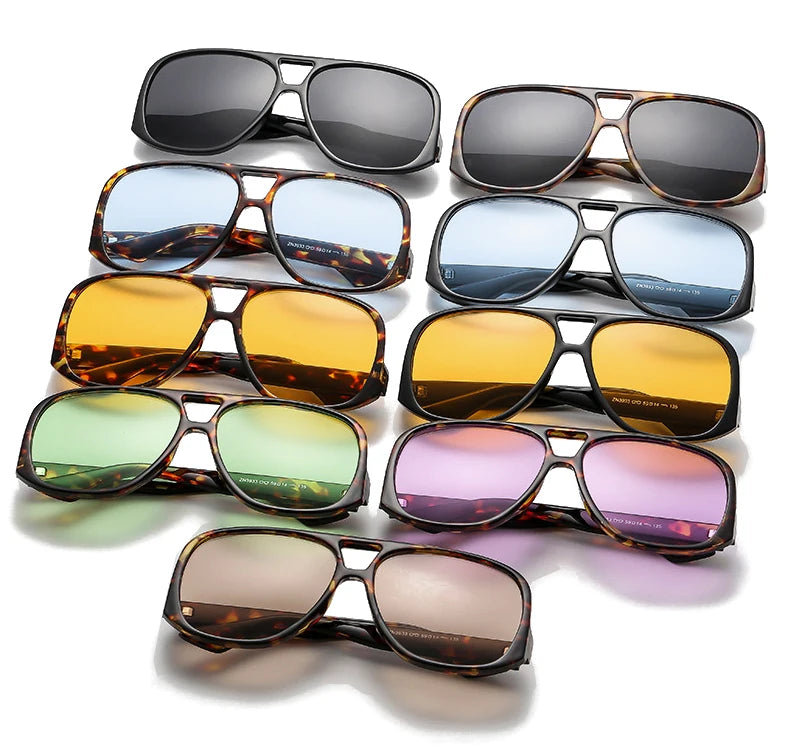 SO&EI Retro Double Bridges Pilot Women Sunglasses Fashion Candy Color Shades UV400 Trending Men Leopard Sun Glasses