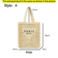 Women's Summer Beach Straw Style Tote Bag Handwoven Large Capacity Luxury Designer Travel Handbags Casual Portable Shoulder Bags