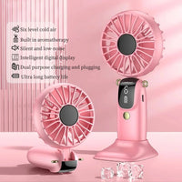 Portable Mini Handheld Neck Hanging Fan USB Rechargeable Battery Foldable Phone Holder with Aromatherapy  for Car  Home  Office