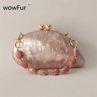 Marble Acrylic Evening Clutch Bag with Diamond Chain
