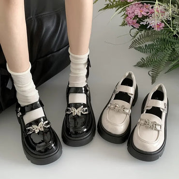 2025 Woman Elegant Shoes Spring New Fashion French Style Soft Non-slip Versatile Chic Butterfly Black Mary Jane Leather Shoes