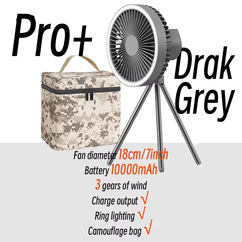 Rechargeable Camping Fan with LED Light – Portable 10000mAh