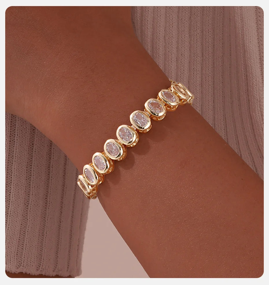 Vnox  Block Chain Bracelets For Women Cubic Zirconia Inlay, Gold Plated Fashion Charm Jewelry Gifts To Girlfriend