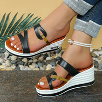 Women's Peep Toe Wedge Sandals – Summer Slip-On Shoes