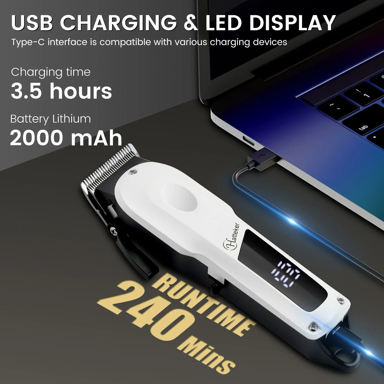 HATTEKER Professional Cordless Hair Clipper for Men