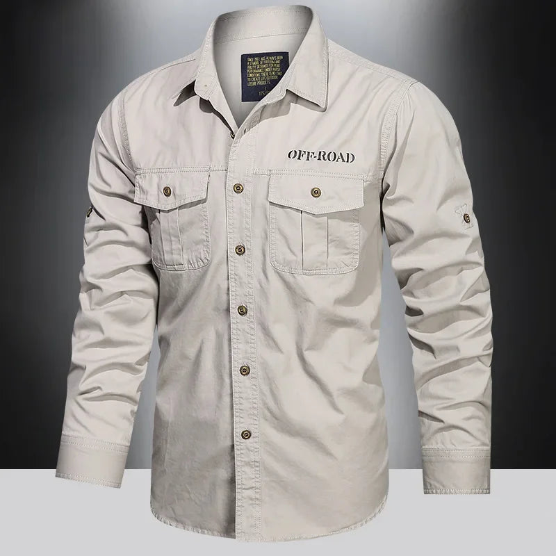 Men’s Outdoor Cotton Work Shirt – Multi-Pocket Safari Style