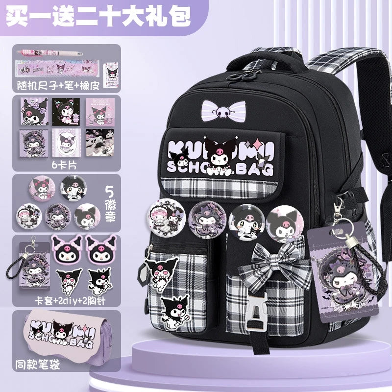 Sanrio Kuromi Schoolbag Girls' new 2024 high-volume spine-protecting light school backpack for grades 3-9